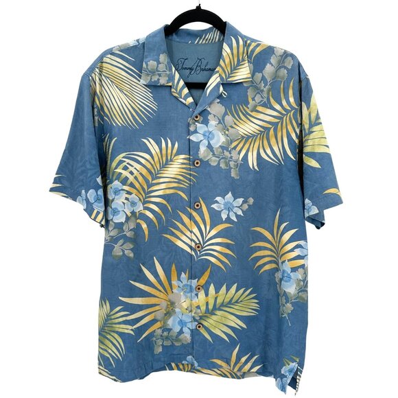 Tommy Bahama Mens Silk Blue Tropical Floral Short Sleeve Button-Down Shirt S - Picture 1 of 12